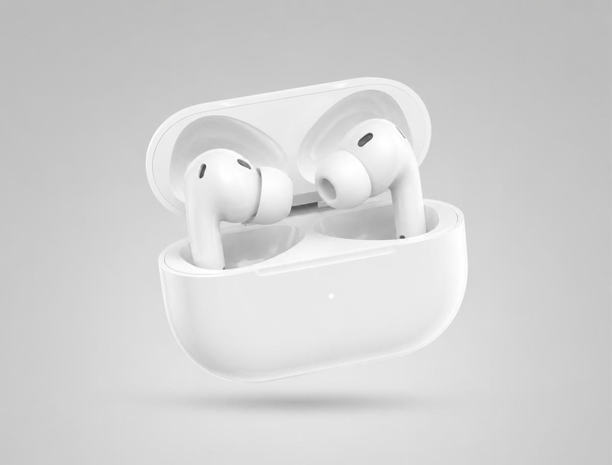 Apple AirPods Pro 2 with USB-C charging case, shown open on a light background